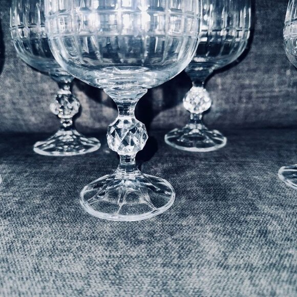 Set Of 6 Vtg Crystal Bohemia Belfast Wine Water Goblet Glasses Diamond Cut Stem - Picture 3 of 6